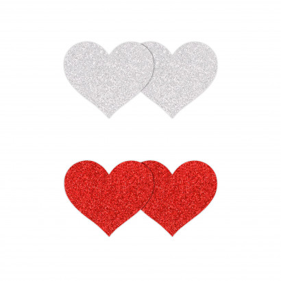NS Novelties Pretty Pasties Glitter Hearts Red Silver 2 Pairs
